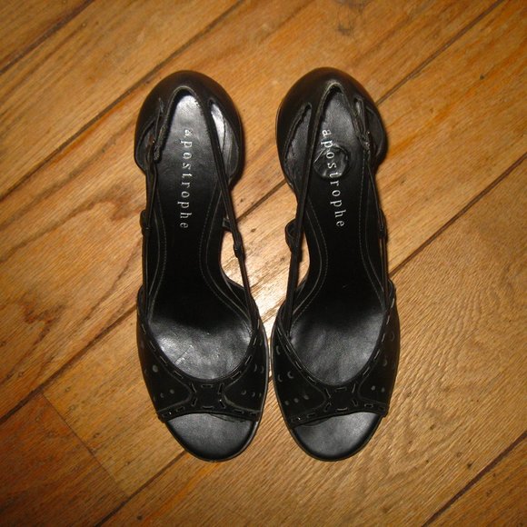 New Black Leather Peep Toe Heels - Picture 5 of 8